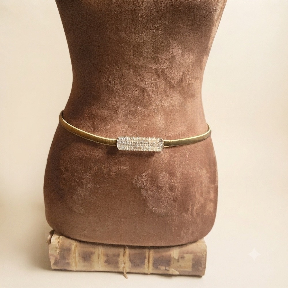 Gold Rhinestone Skinny Stretch Snake Chain Belt Size S/M Glam